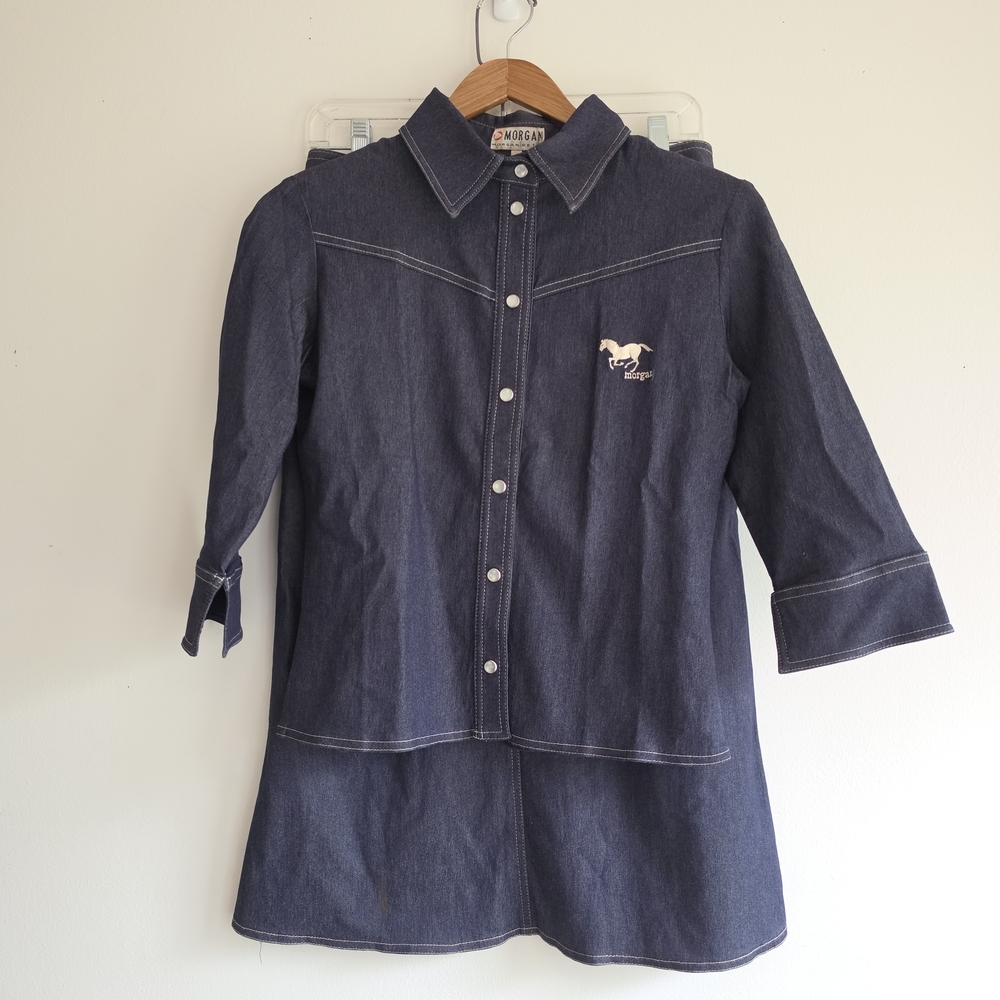 Morgan de Toi Dark Blue Denim Skirt Set Size 2 Western Horse Rodeo